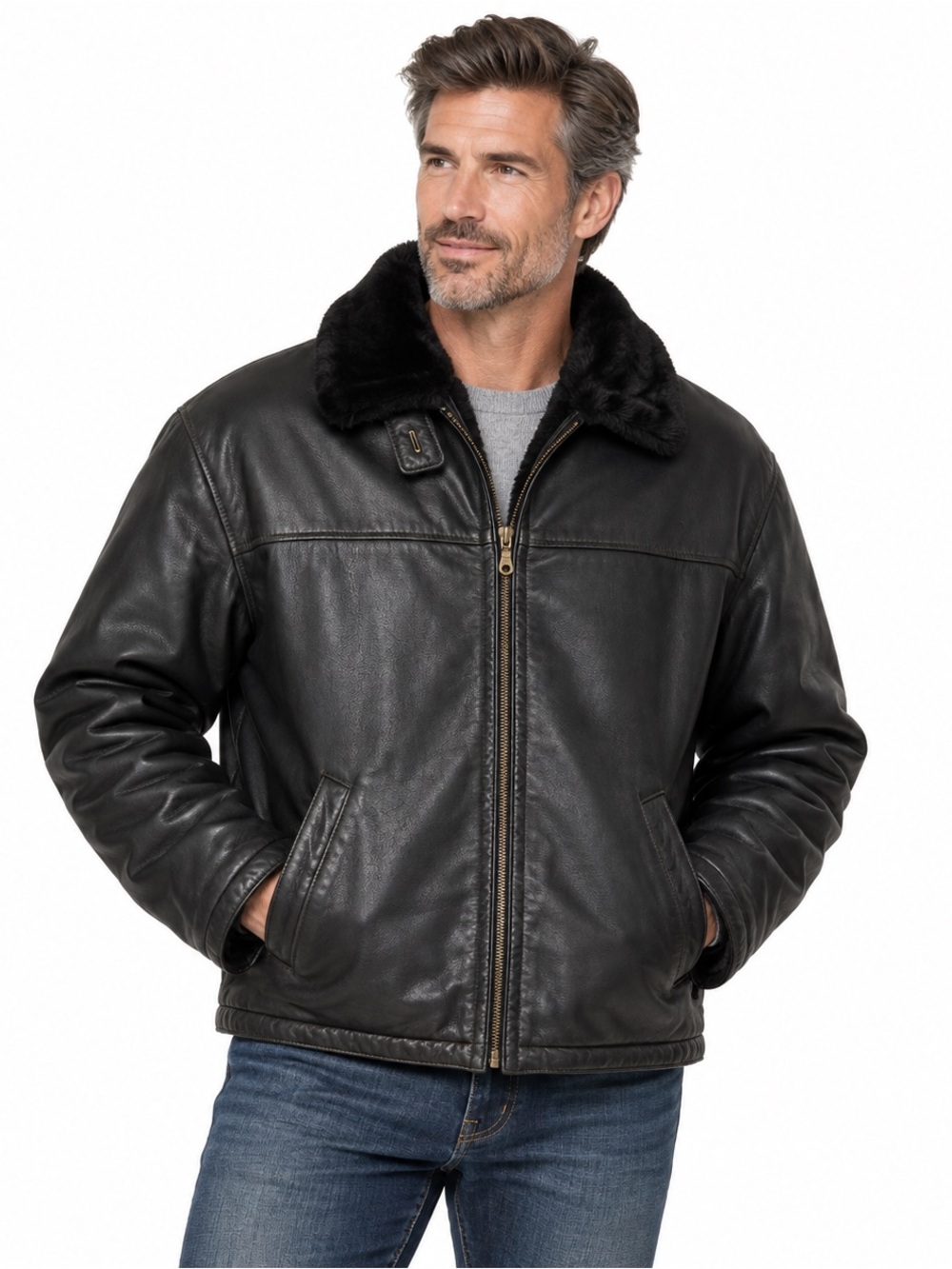 Wilsons Leather Black Faux Fur Lined Leather Jacket Men’s XL